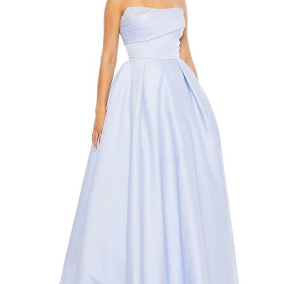 Mac Duggal Powder Blue Strapless Sweetheart Beaded Ballgown